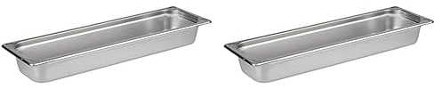 APS 81802 GN 2/4 Behälter, rostfreier Gastronormbehälter Edelstahl, Abmessungen 530 x 162 mm/Höhe 65 mm/Volumen 3,6 Liter, Edelstahlfarben (Packung mit 2)