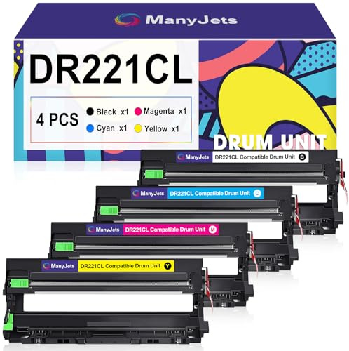 ManyJets DR221CL Drum Unit Replacement for Brother DR221CL DR-221CL 4-Pack DR-221CL Drum Unit for MFC-9130CW 9330CW HL-3170CDW 3180CDW 3140CW MFC-9340CDW DCP-9020CDN MFC-9330CDW Printer (BK/C/M/Y)