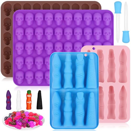 KOVSGQ Halloween Molds Mini Silikonformen Halloween Totenkopf Silikonform 2Stk 3D Eiswürfel Totenkopf und Hexenfingerformen für Schokolade Candy Gelee Pralinen Seifen(50 Vertiefungen)