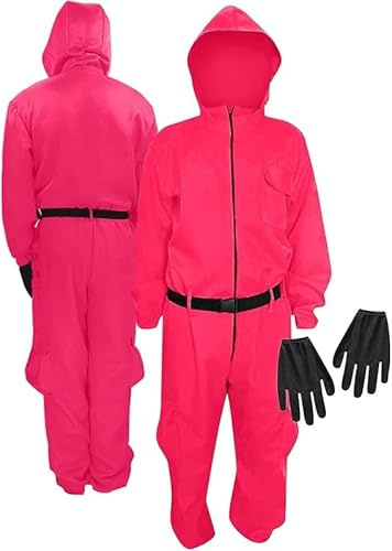 Personalized 𝑺𝒒𝒖𝒊𝒅 𝑮𝒂𝒎𝒆 3 Guard Cosplay Costume,Tracksuit Jumpsuit Set with Gloves and Belt, Suit Outfit for Adult/Kids Women Men (Hot Pink)