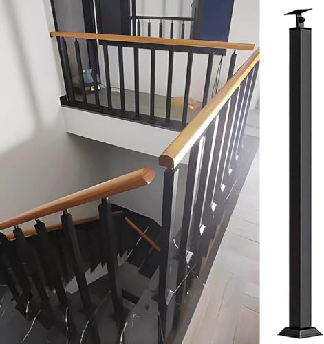 GOUZIBHD 75cm - 100cm,Ferro Battuto Ringhiera Nero,Corrimano per Scale A Colonna Quadrata,Ringhiera di Sicurezza per Terrazze/Balconi/Scale/Decorazioni per Interni/Esterni(Size:85cm/33.5inch)