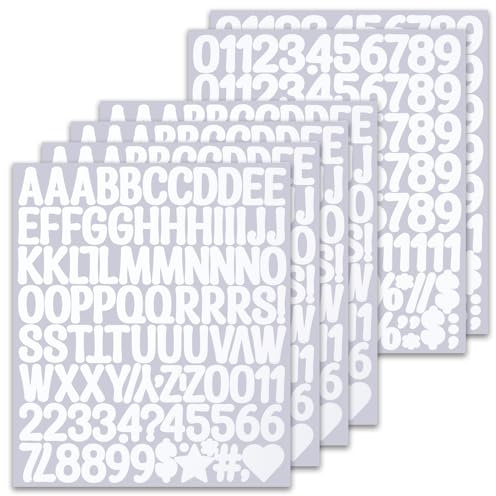 BINLINHONGO 596 Pcs Small Alphabet Number Stickers, 6 Sheets 1 Inch Self-Adhesive Vinyl Letter Sticker Decals for Scrapbook, Sign, Envelope, Water Bottles - White