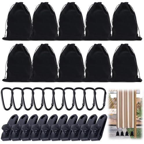 Gewichtstasche für Pavillon Vorhänge im Freien, Vorhang Beschwerer Outdoor | Beschwerer für Vorhänge Outdoor, Pavillon Sandsäcke – 10er Set mit Karabiner & Clips, Robust, Wetterfest, für Garten Zelte
