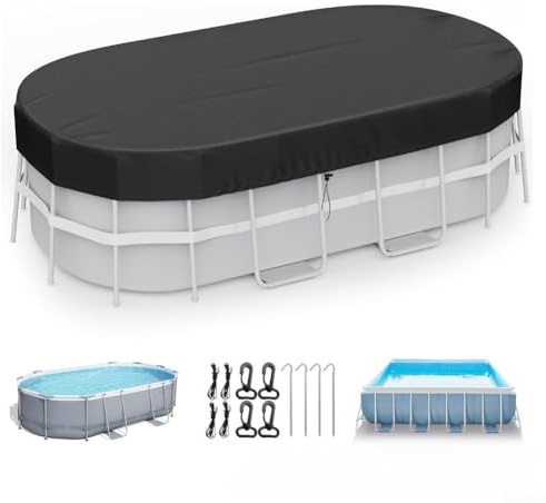 Allthingstore Wetterfeste Poolabdeckung für rechteckige aufblasbare Pools, ovaler Metallrahmen, Schwimmbadschutz mit Zubehör-Set (2,1 x 4,5 m)