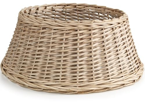 Christmas Tree Skirt Woven Willow Xmas Tree Collar Wicker Rattan Christmas Tree Trunk Basket Guard Base Rustic Handcrafted Tree Ring -Ideal for Trees 6ft and Below Bottom Diameter 54cm