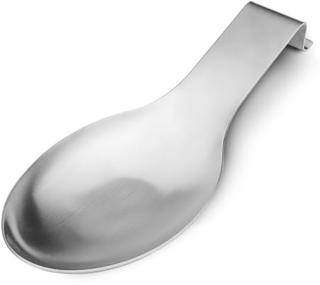 FIRJOY Löffelablage aus Edelstahl, Pfannenwender- und Schöpfkellenhalter, Löffelablage aus Edelstahl, gebürstetes Finish, spülmaschinenfest, 24,9 x 9,4 cm (Silber, 1 Stück)