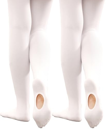 Hiltzo Girls Ballet Tights Convertible Dance Tights,Soft Stretchy Microfiber School Uniform Ballet Stockings for Kids, 70 Denier Strong Footed Pantyhose