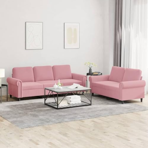 Qnhdfrt 2-TLG. Samt-Sofagarnitur Rosa 152/212 cm Modernes Zweisitzer & Dreisitzer Sofa mit Kissen Robustes Gestell für Wohnzimmer Schlafzimmer Jugendzimmer