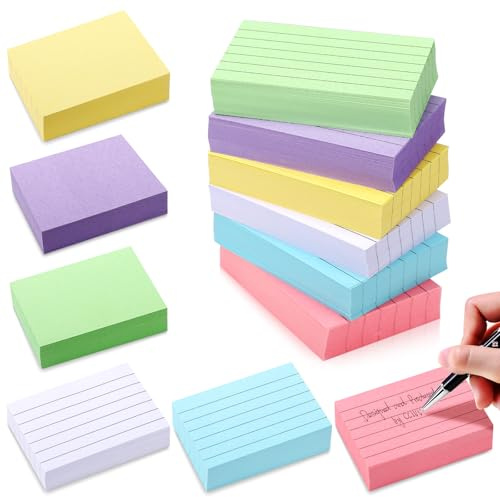 1200 Blatt Karteikarten A8, 5.2 x 7.4cm Karteikarten, 150g/m² Dicke, Vorderseite Liniert + Rückseite Leer, A8 Lernkarten für Englisch Vokabeln, Formeln und Notizen (6 Farben, 200 Blatt Jeder Farbe)