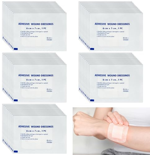 50pcs Sterile Wound Dressings Adhesive 6cm X 7cm, Breathable Dressings for Wounds First Aid, Non-Woven Large Plasters for Wounds, Wound Bandage Patches for First Aid and Wound Care