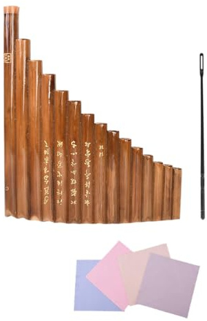 GLEAVI Bambus Panflöte 15 Rohre Traditionelle Reihenflöte Musikinstrument Praktisch und Einfach zu Spielen Inkl Reinigungsstab und Tuch Braun Zufällige Farbe Zufälliger Stil