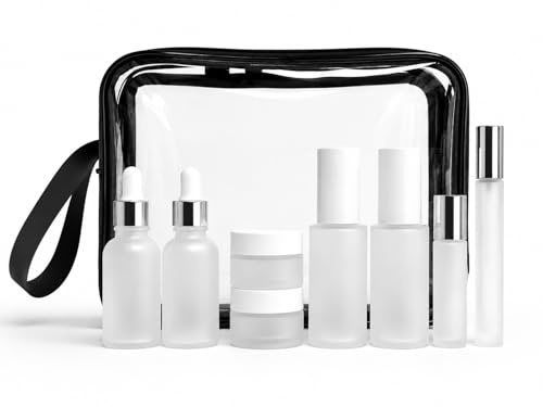 18pcs Skincare Glass Travel Bottles with Label, Travel Size for Toiletries, Leak-Proof, TSA-Approved Toiletry Bag, Travel Containers, Cosmetic Container Kits, large