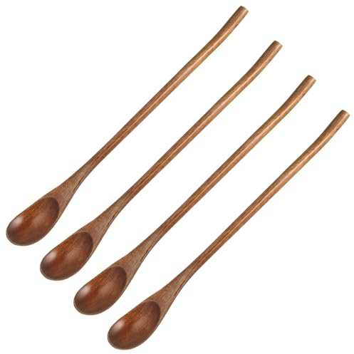 ARTSEWPLY Cucharas de Madera Maciza para Café y Miel de Mango Largo Set de 4 Piezas Cucharillas para Mezclar Postres y Azúcar Utensilios de Cocina para Café Té y Cócteles