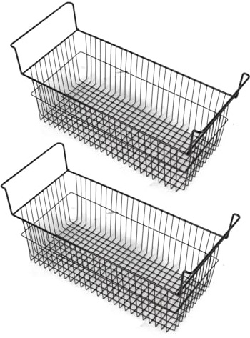 Omabeta Bacs de Rangement pour Congélateur Coffre, 2 Pièces, Rangement Empilable en Fil Métallique Robuste pour Réfrigérateur et Armoires, Noir (L63 cm X L27 cm X H29 (poignée de 9 ))