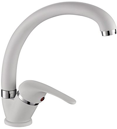 ambrosiana SEI1406WHI Kitchen Sink Mixer Tap with Rod High Series Six Brass White Color with Water Saving Aerator