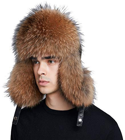 BeFur Pelzmütze echte Fuchs Waschbär Fell Lederhaube Pilotenmütz M Waschbär