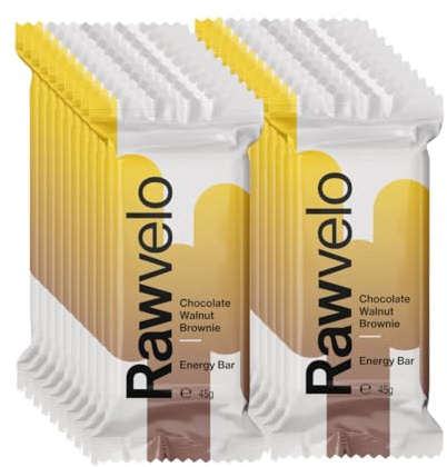 Rawvelo Energy Bars - Chocolate Walnut Brownie - Wheat & Gluten Free, Vegan Protein Bar, Low on Glycemic Index - Plant-based Sports Nutrition - 23.2g Carb, 4.3g Protein - 20x45g