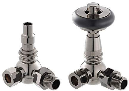 Arroll Petworth UK15 CTRV Corner Thermostatic Radiator Valve and Lock Shield Set | Black Nickel