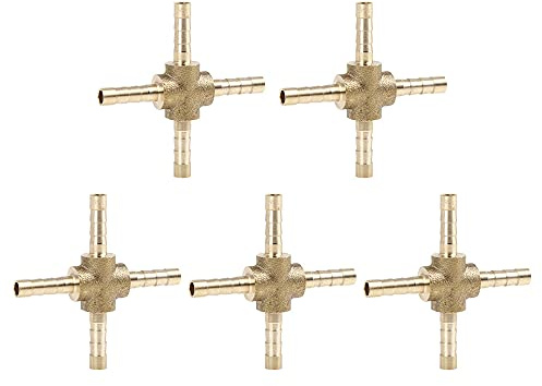 sourcing map Schlauchtülle 5 Stücke 4mm Messing Kreuzverbinder | Farbe: Gold, Außendurchmesser: 4mm, Innendurchmesser: 3mm, Druckbeständig, Anwendung: Für Öl, Pneumatik