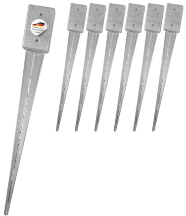 7X Bodeneinschlaganker 91x91x900mm, extra lang, verzinkt, für Kanthölzer | zum Einschlagen ins Erdreich, ohne Betonieren