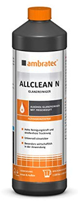 Ambratec ALLCLEAN N ALKOHOL GLANZREINIGER MIT FRISCHDUFT 1 Liter Konzentrat, Stein, Fliesen, Keramik, Türen, Fensterrahmen, Heizkörper, Kunststoff
