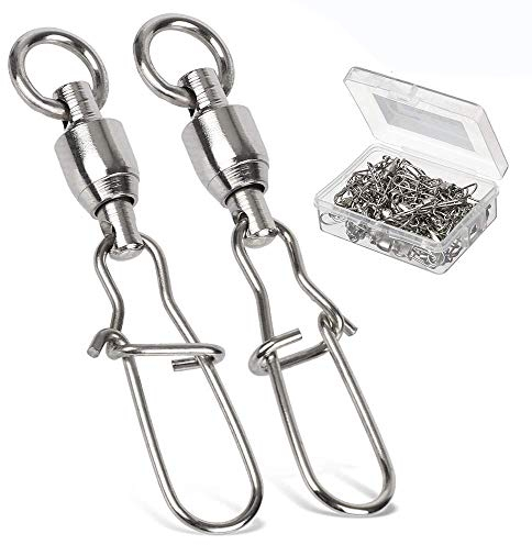 9Tong Cuscinetto a Sfere Girevole per Pesca - Girelle in Acciaio con Dual Scatta Blocco, Connettore di Linea per Acqua Dolce e Salata, 25 Pezzi, 88 lbs