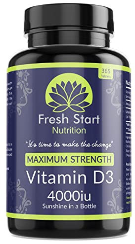Vitamin D 4000 iu High Strength Premium Vitamin D3 Immune Support Tablets - 1 Year Supply Vegetarian Tiny Vitamin D3 4000iu Pills - VIT D Supplement Cholecalciferol - UK Made Fresh Start Nutrition