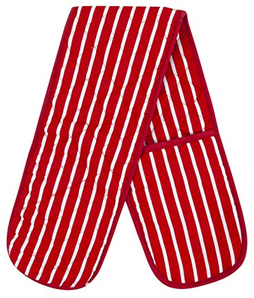 MOLLY MALOU Butcher Stripe Double Oven Gloves Quilted Heavy Duty Cooking Potholder Heat Resistant Mitt 18x90cm (Red)