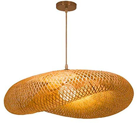 FUMIMID Lampada A Sospensione Fatta A Mano Paralume in Rattan Plafoniera in Bambù Forma Di Nuvola Vimini Lanterna Lampadario Per Camera Da Letto Soggiorno Corridoio Illuminazione Decorativa,100cm