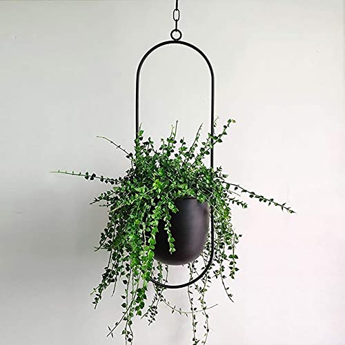 LAMEIDA Blumentopf zum Hängen Blumenampel Schwarz Ovale Metall Hängend Blumentopf Eisen Kunst Pflanzkorb Hängende Pflanzgefäße für Zimmerpflanzen