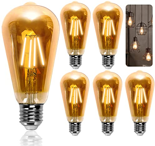Aigostar ST64 Bombilla Edison Estilo Vintage. Bombilla Led E27 (Casquillo Gordo, 4W (Equivalente A 38W), Bombilla De Filamento Led Blanco Cálido (2200K). Ángulo De Haz 280º. No Regulable. Pack 5 Uds