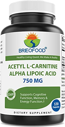 Brieofood Acetyl L-Carnitine Alpha Lipoic Acid (ALA ALC) 750 mg 120 Capsules