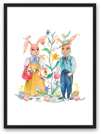 Din A4 Kunstdruck ungerahmt - Ostern - Hase Häschen Osterhasen Osterfest Häschenpaar Aquarell - Druck Poster Bild