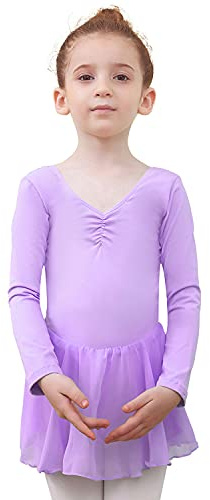 Tancefair Kinder Ballettkleidung Mädchen Ballettkleid Kurzarm/Langarm Tanzkleid Baumwolle Balletttrikot Ballettanzug Tanzbody Gymnastikanzug mit Chiffon Rock Tütü