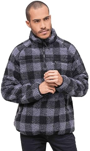 Brandit Teddyfleece Troyer vintertröja med fleecefoder jakt utomhus plysch, svart/grå, XXL