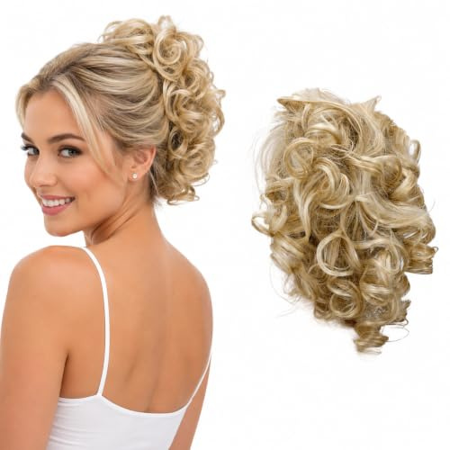 CAISHA Hårstycke Scrunchie Updo Frisyrer Voluminös Lockigt Bulle Ljusblonda Höjdpunkter G32L