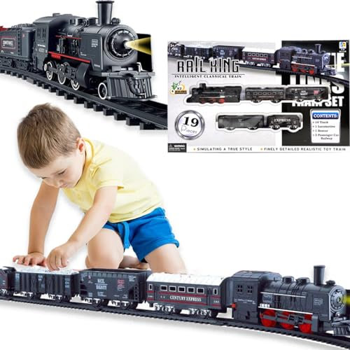 Xwin Sportseries Classic Train Set with Tracks, Battery Operated Train Set Toys for Kids with Lights, Retro Design, Durable & Safe Exciting Railway Track Set for Kids Easy to Assemble