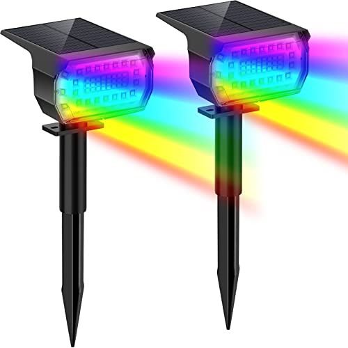 WELALO RGB Solarstrahler für Außen, Farbig Solarlampen für Außen Garten, Bunt Solarleuchten, IP65 Wasserdicht Solar Gartenleuchte für Hof Garten Garage Weg (RGB, 2er Pack)