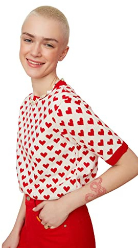 Trendyol Dam ung vanlig bas stickad tröja med rund hals, Röd, L