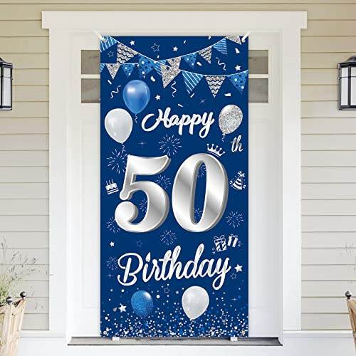 BTZO 50. Geburtstag Dekoration - Silber und Blau, Banner und Poster für Männer und Frauen Party Dekoration