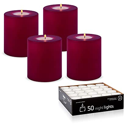 Qult Farluce Trend - Teelichthalter in Kerzenform • Merlot Red • Christmas Collection • Adventskerzen • Weihnachtskerzen • Kerze • Kunststoffkerze in Kerzenoptik (4er Set Ø 8 x h 9 cm)