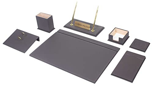 Schreibtisch-Set aus Leder – Schreibtisch-Organizer-Set – Büro-Schreibtisch-Zubehör – Kalenderhalter – 9 Zubehörteile – Schreibtisch (Gray)