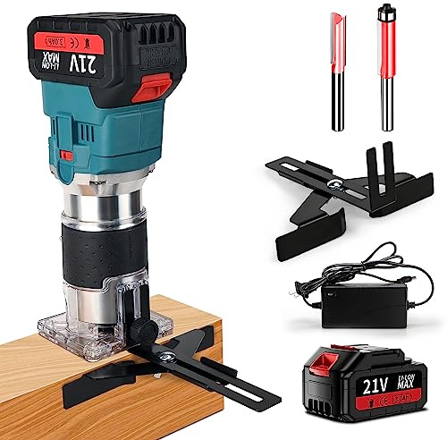Cordless Router，Handheld For Woodworking Tool With Battery 21v Batteriery, 6 Variable Speed, 1/4 Router Set For Drilling/Cutting/Grinding Wood