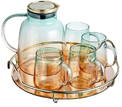 Carafe Eau Gradient Couleur Verre Eau Pichet Coupe Ensemble plateau en acier inoxydable Accueil Cuisine Jus Jar Résistant à la chaleur Verre épaisse Verre Vin Coupes Pichet à Thé Glacé ( Color : D )