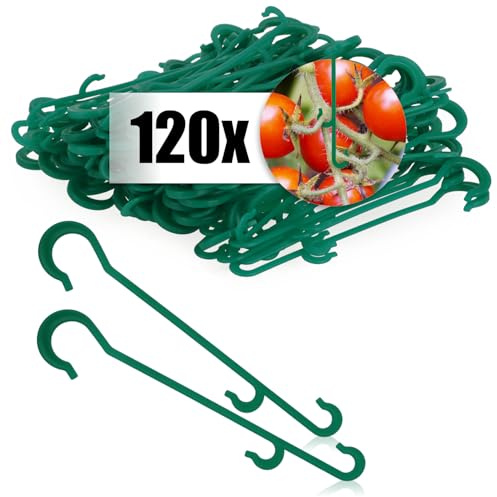 COM-FOUR® 120x tomatplantklämmor - klätterhjälpmedel för att fästa klätterväxter - plantkrokar för klätterväxter - tomatkrokar - gröna plantklämmor