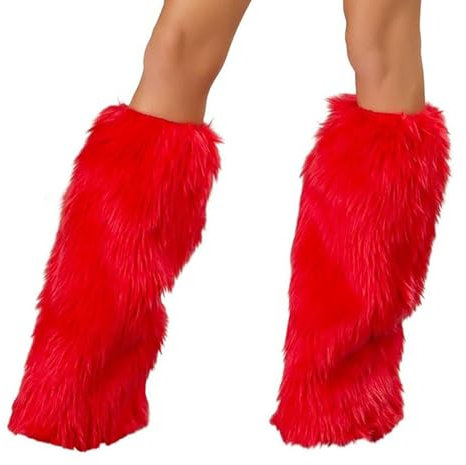 DUHGBNE Faux Fuzzy-Beinwärmer für Frauen und Mädchen, Fleece-Stiefel-Manschetten-Abdeckung, Weihnachts-Cosplay-Party-Zubehör-Set Pailletten Stulpen (Red, One Size)