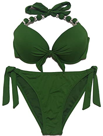 EONAR Bikiniset för kvinnor på sidan avtagbara badkläder push-up bikinitopp med nackstöd, Armégrön, L