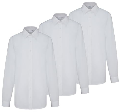 Trutex Basics 2 Pack Long Sleeve White School Shirts - Boys (3-16+ Years), Regular Fit, Easy Iron, Button Down - Genuine School Uniform