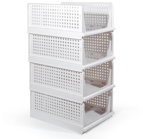 GREELUE Schrank Organizer Kleiderschrank 4 Stück, Faltbare Aufbewahrungsbox, Ordnungssystem für Schubladen, Schließfächer, Kleiderschränke (Weiß-18cm*4)