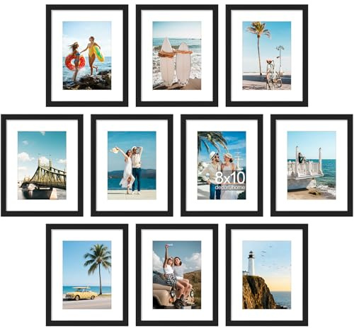decorUhome 8x10 Picture Frame Set of 10, Display Photos 5x7 with Mat or 8x10 Unmatted for Picture Frames Collage Wall Decor, Black